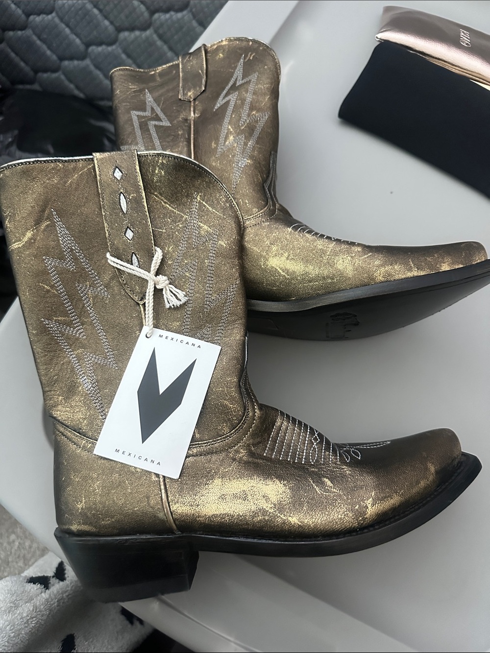MEXICANA ( Free People Limited )Shimmery Gold Western Ankle Boots